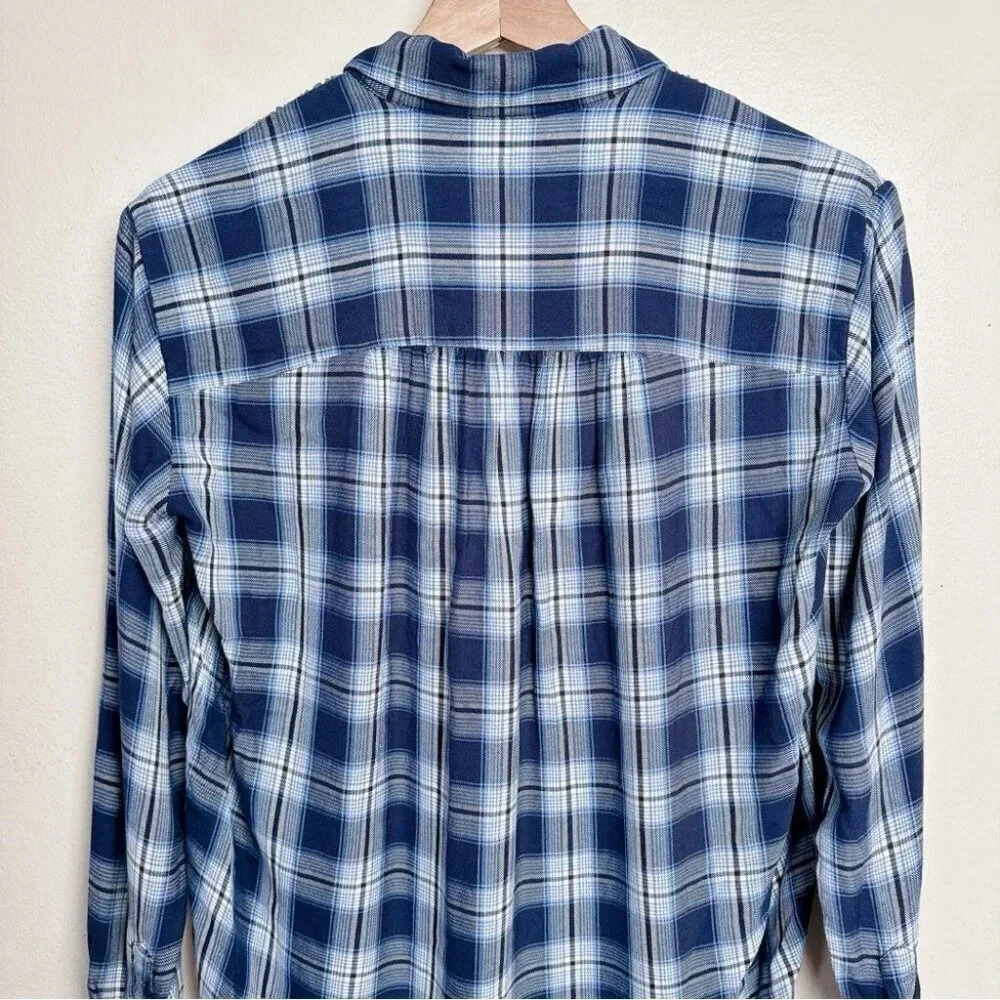 Madewell Womens Size Xsmall Central  Lansford Plaid Blue Long Sleeve - Picture 11 of 13